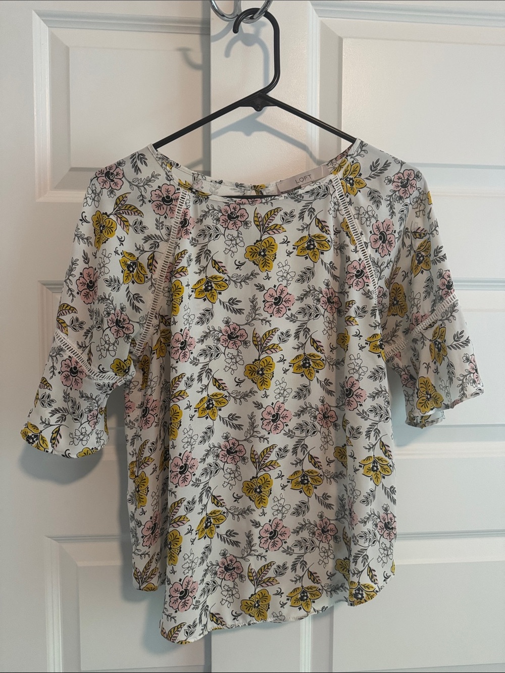 LOFT White Floral Blouse with Yellow & Pink Flowers